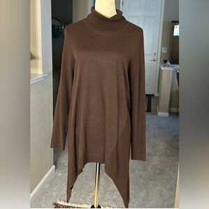 Chico’s Featherweight Turtleneck Tunic Sweater Cashmere Blend Brown Large NEW